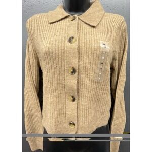 Gap Sweater Women M Brown Beige Ribbed Cardigan Preppy Minimalist Academia Top